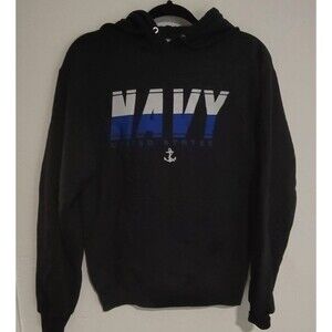 US Navy Black Hoodie Skull Skeleton Art Cartoon Port & Company Mens Teen Small